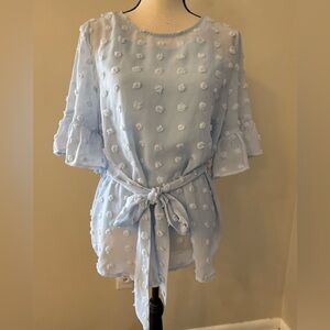 Flying Tomato sheer sky blue textured polka dot top SZ M